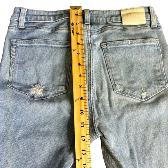 Paige Collete High Rise Flare Jeans Size 29 Light Wash Raw Hem Distressed Denim - Picture 9 of 13